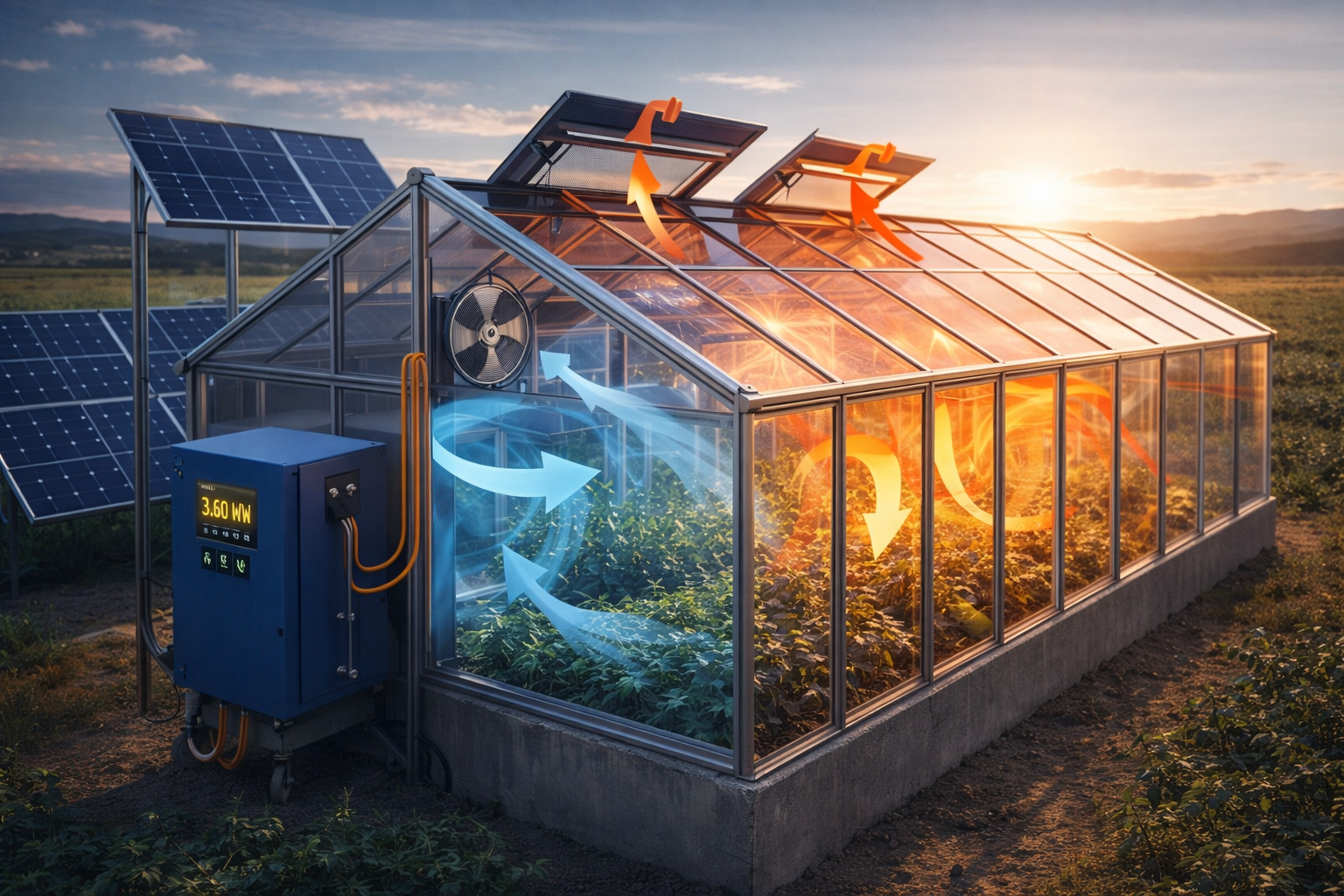 Reduced-Order Modeling of Greenhouse Ventilation and Solar Power